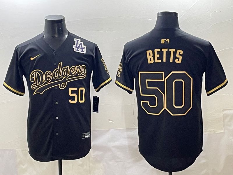 Men 2025 Los Angeles Dodgers #50 Betts Black Gold Five generations Nike MLB Jersey style 5->los angeles dodgers->MLB Jersey